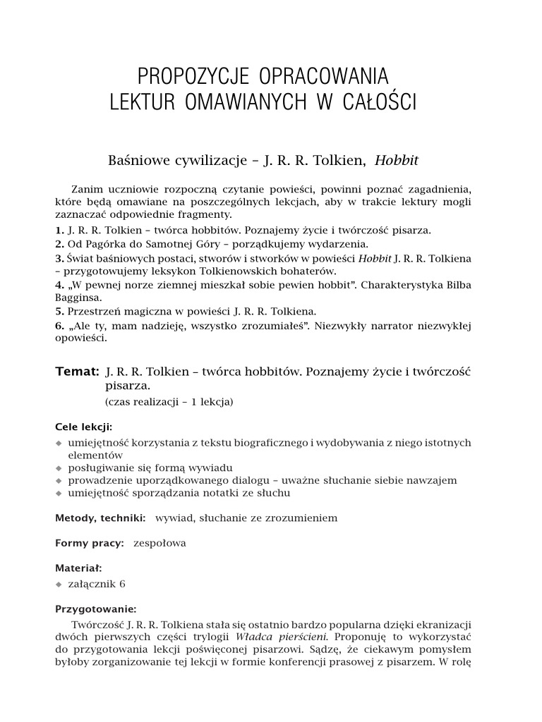 Czytanie Ze Zrozumieniem Klasa 6 Hobbit
