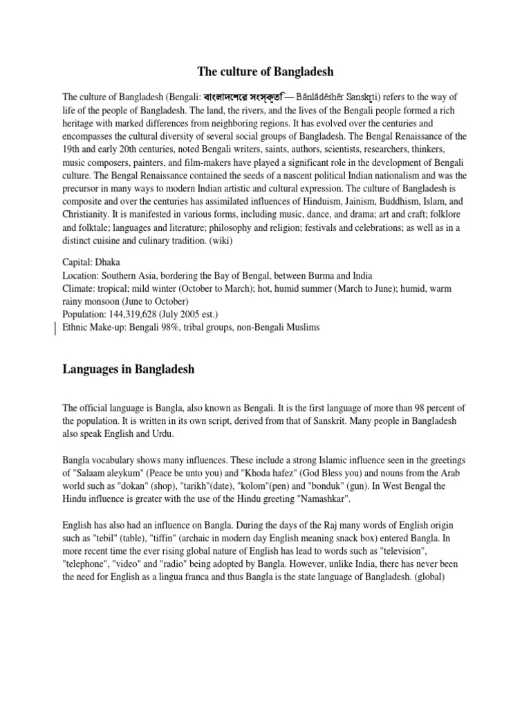 The Culture of Bangladesh | PDF | Bangladesh | Bengal