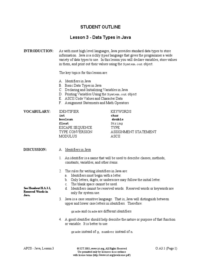 Lesson 3 | PDF | Class (Computer Programming) | Data Type