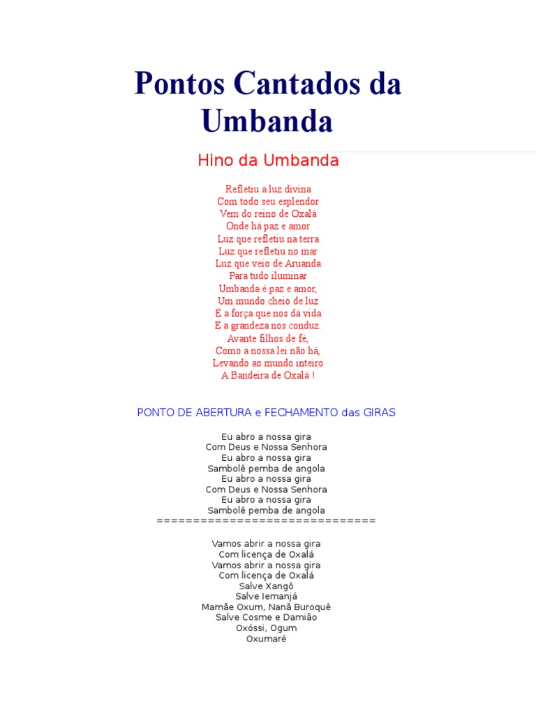 Pontos Cantados Da Umbanda | PDF | Santeria | Religião étnica