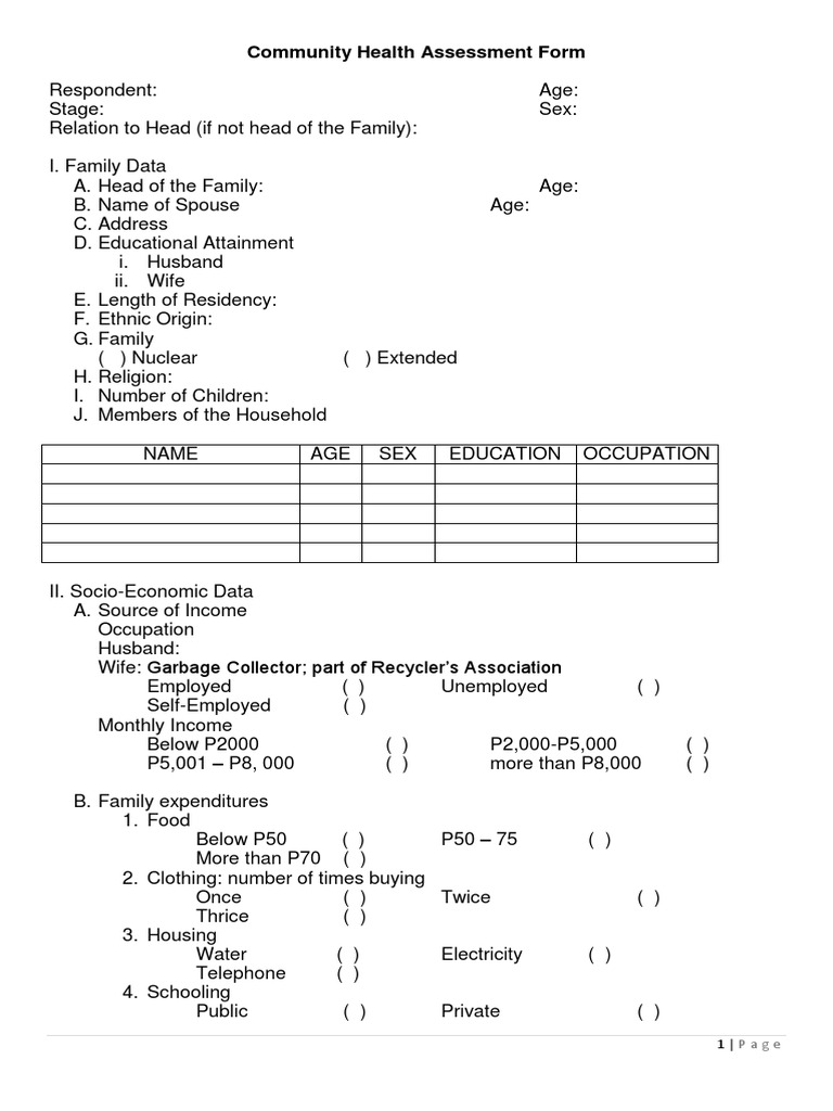 Community Health Assessment Form | PDF | Municipal Solid Waste | Nutrition