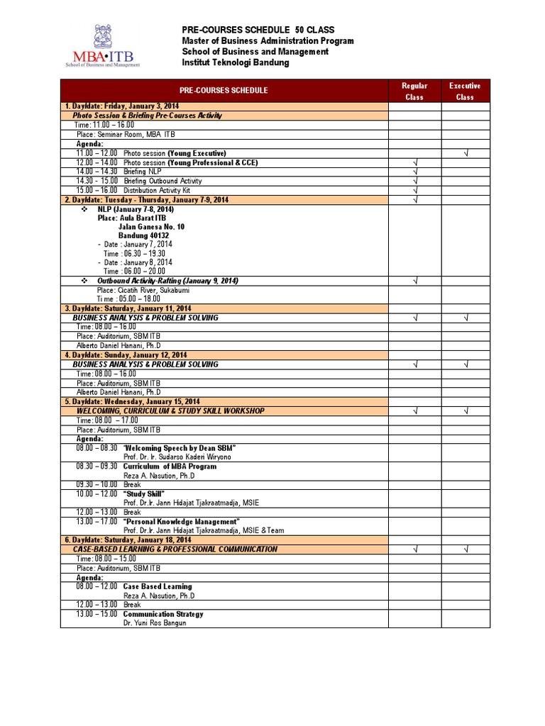 Pre-Course Schedule and Dress Code | PDF | Career & Growth | Business