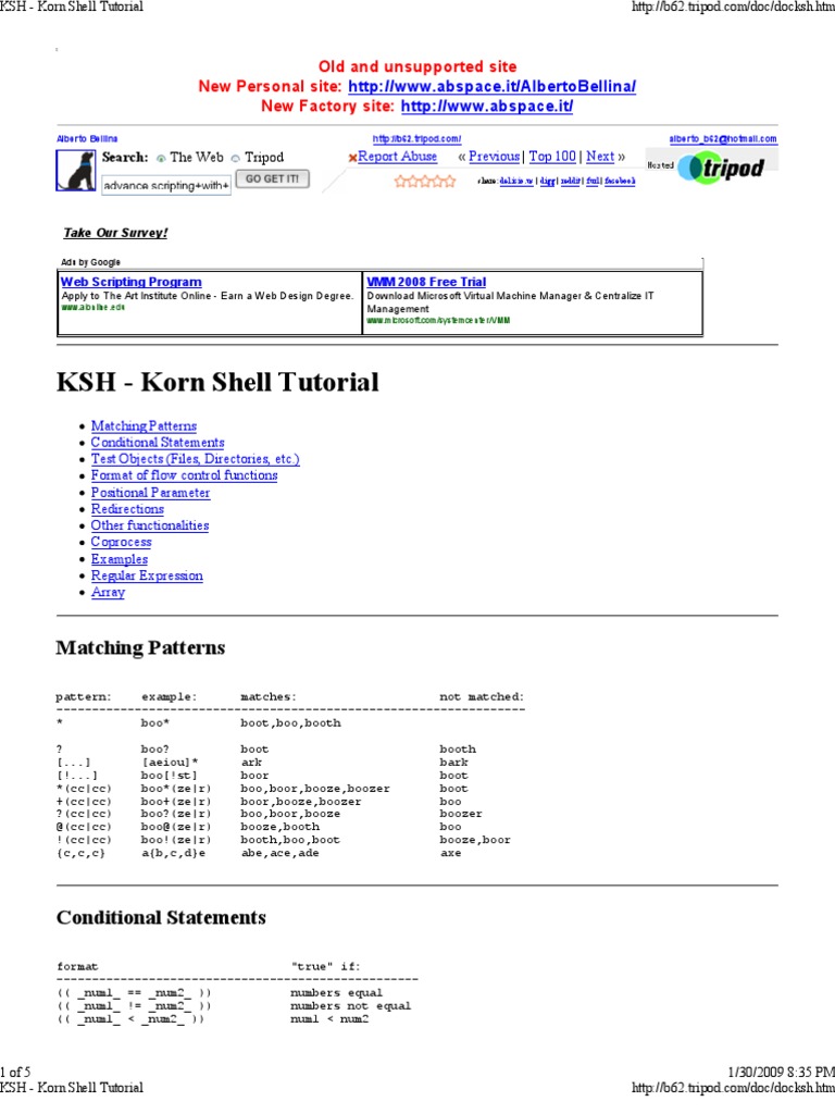 KSH Korn Shell Tutorial PDF Unix Software Software