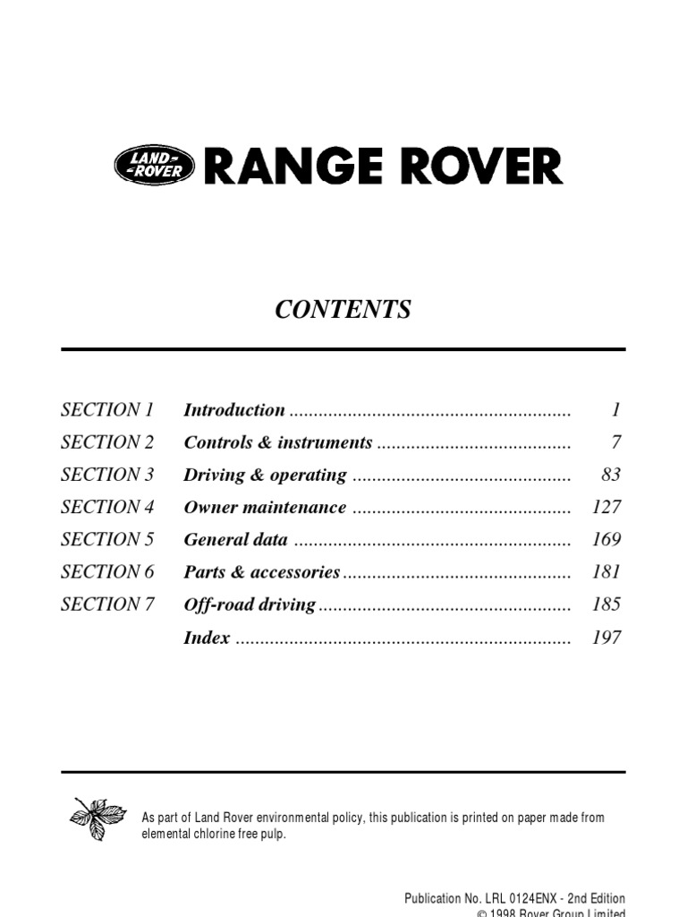Range Rover 1998 User Manual | Seat Belt | Manual Transmission