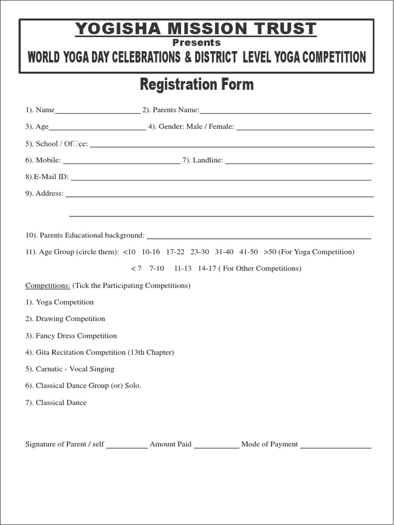 Registration Form: Yogisha Mission Trust | PDF | Games & Activities ...