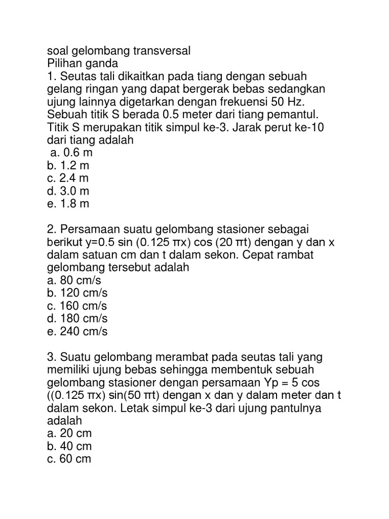 Contoh Soal Gelombang Stasioner Ujung Terikat Dan Pembahasannya
