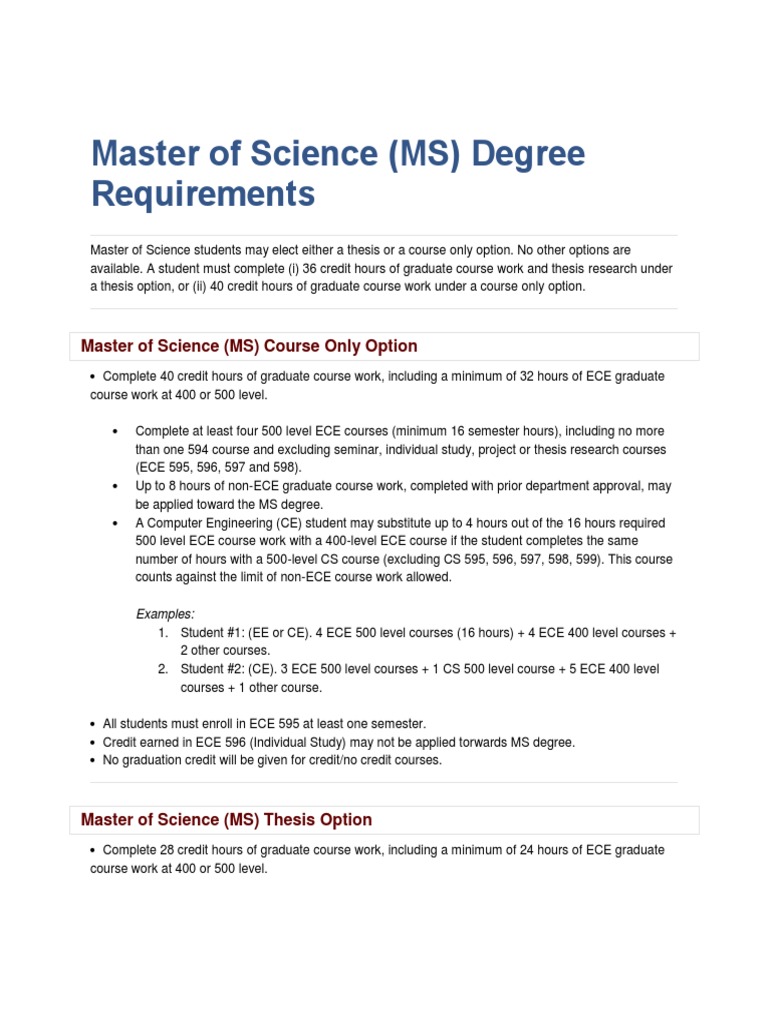 UIC Master of Science Requirements Postgraduate Education