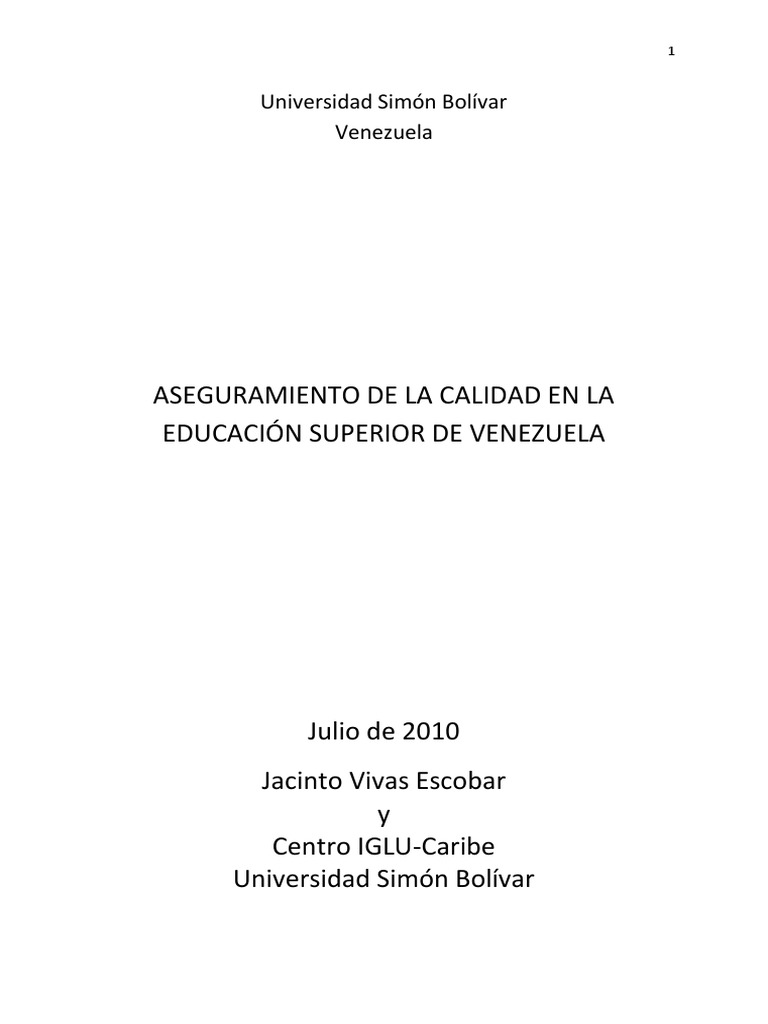Aseguramiento de La Calidad en La Educacion Superior en Venezuela | PDF ...