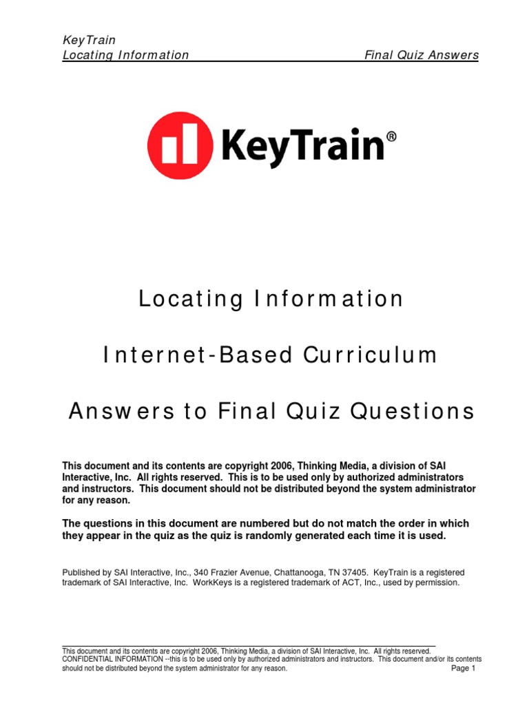 KeyTrain Locating Information Level 1 6 ANSWERS Chart Pie Chart