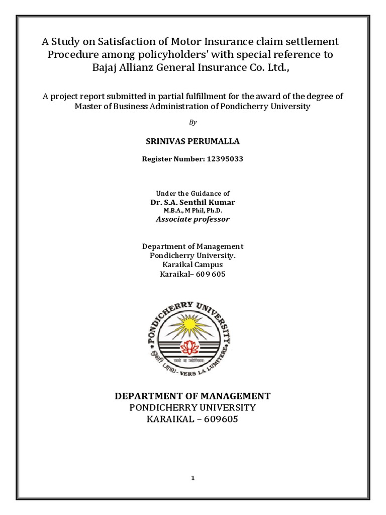 Report Project Srini | PDF | Vehicle Insurance | Insurance