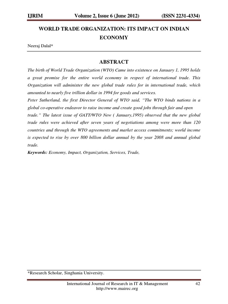 WTO's Impact on Indian Economy | PDF