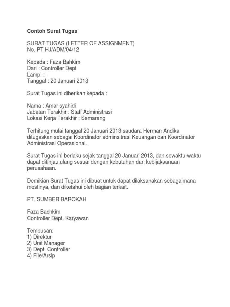 Contoh Surat Assignment