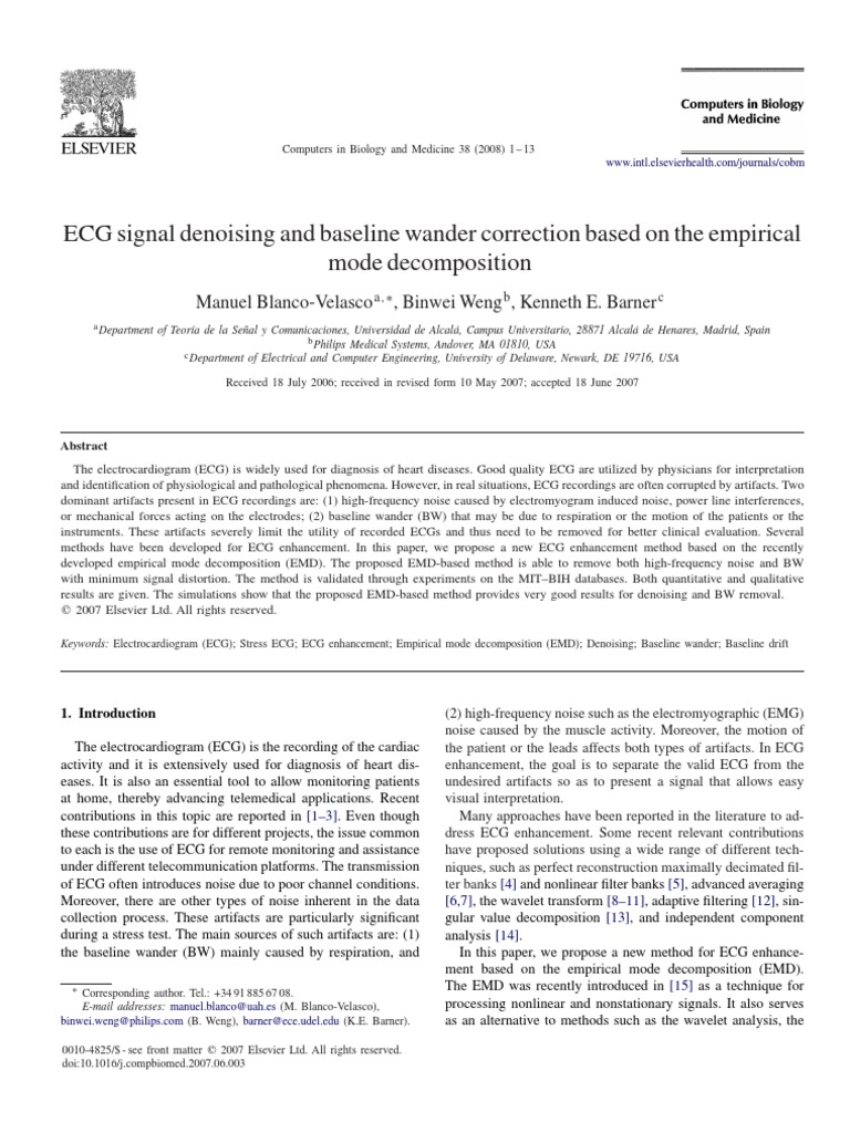 Ecg Signal Denoising and Baseline Wander Correction Based On The ...