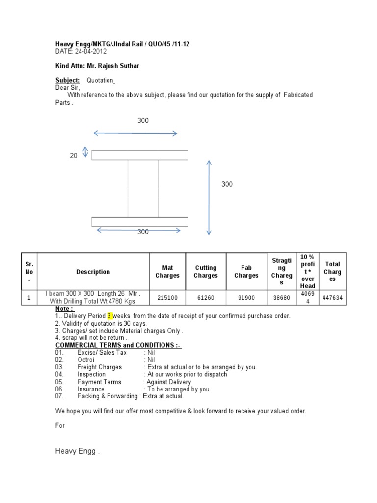 Quotation for Fabricated Parts Supply | PDF