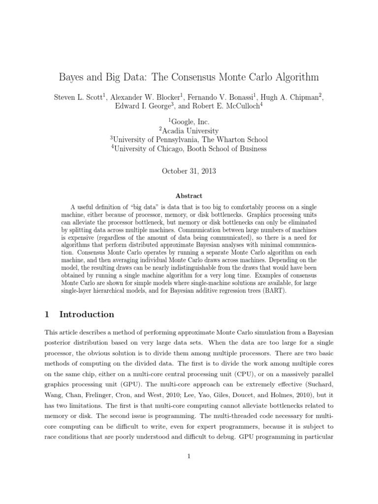 Consensus Monte Carlo for Big Data Analysis | PDF | Bias Of An ...