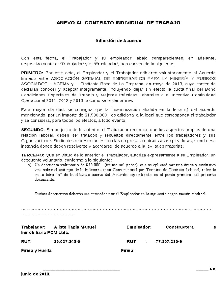Anexo Al Contrato Individual de Trabajo 1