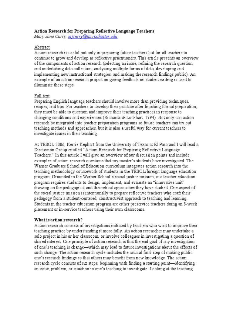 Action Research for Language Teachers | PDF | Action Research ...