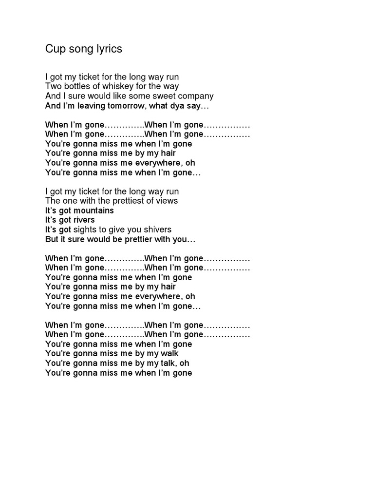 Cup Song Lyrics | PDF