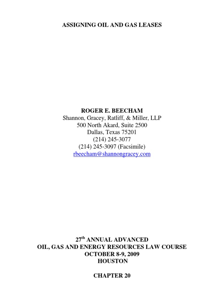 Assigning Oil and Gas Leases Assignment (Law) Lease