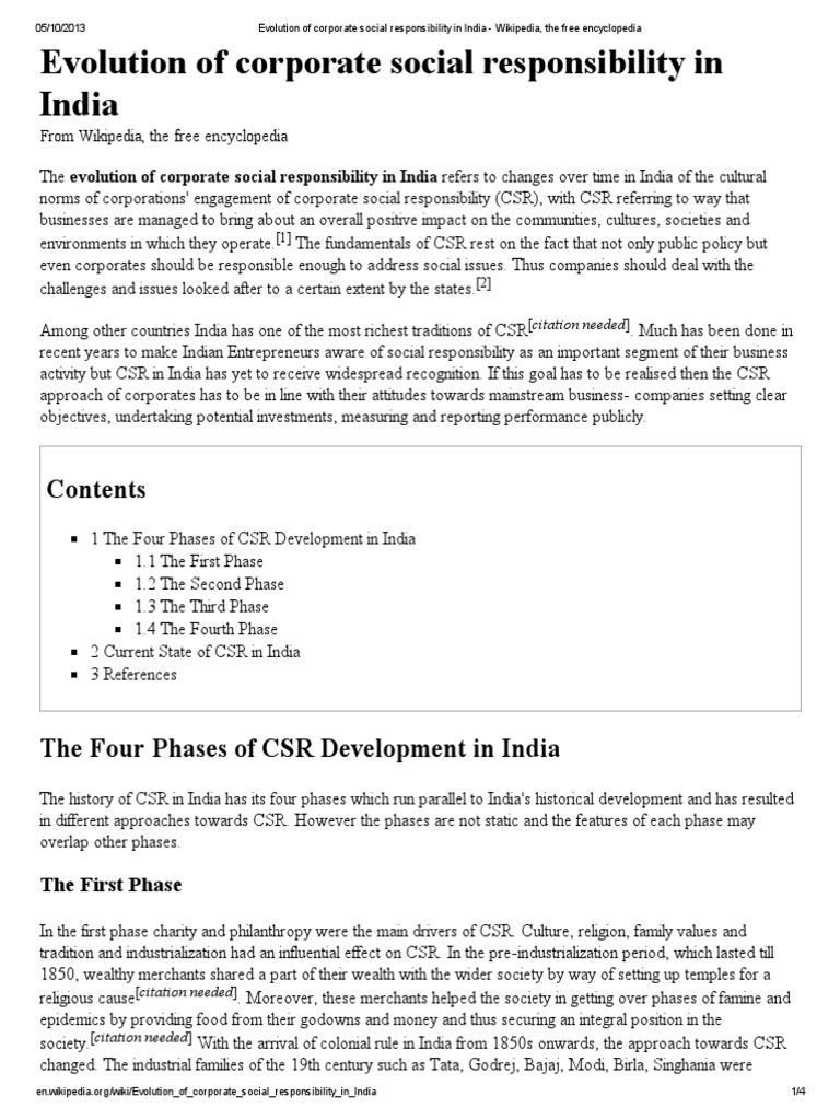 Evolution of Corporate Social Responsibility in India - Wikipedia, The ...