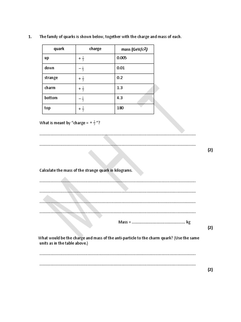 Quark Physics Practice Quiz | PDF | Quark | Elementary Particle