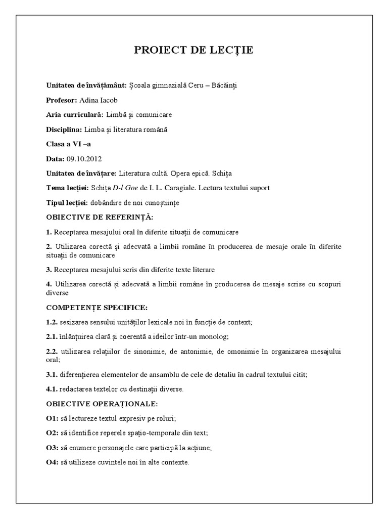 Clasa A Via. Schita. DL Goe 1 | PDF
