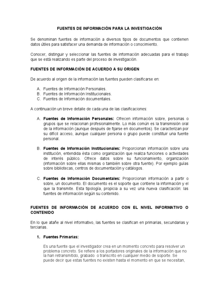 Tipos de Fuentes de Información en Investigación | PDF | Documento ...