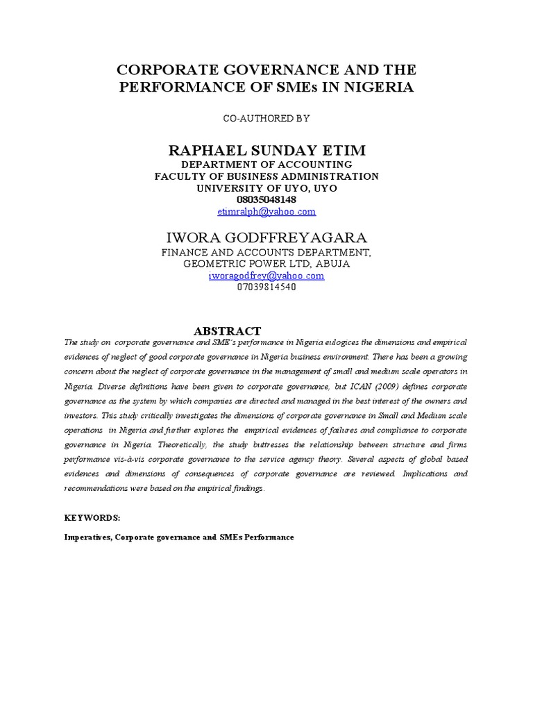 Corporate Governance in Nigerian SMEs | PDF | Small And Medium Sized ...