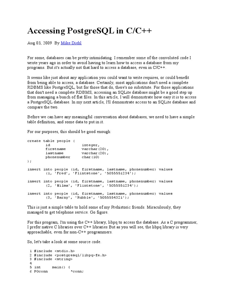 Connecting C++ to PostgreSQL Database | PDF | Postgre Sql | Computer ...