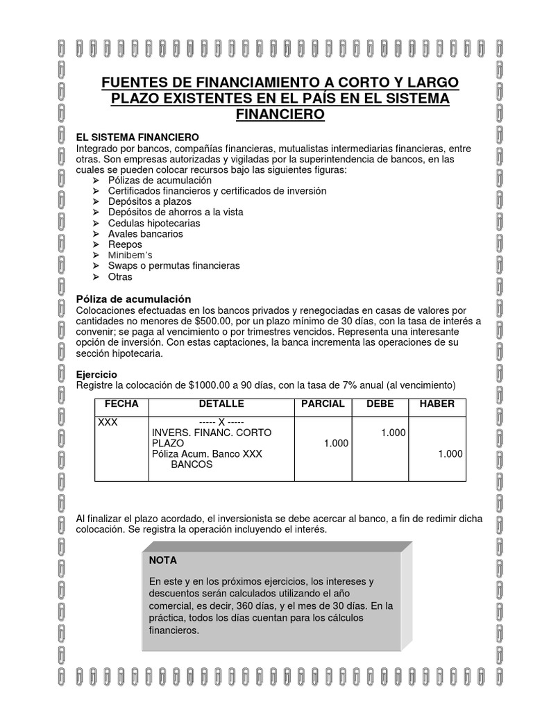 Fuentes de Financiamiento A Corto y Largo Plazo Existentes en El País ...
