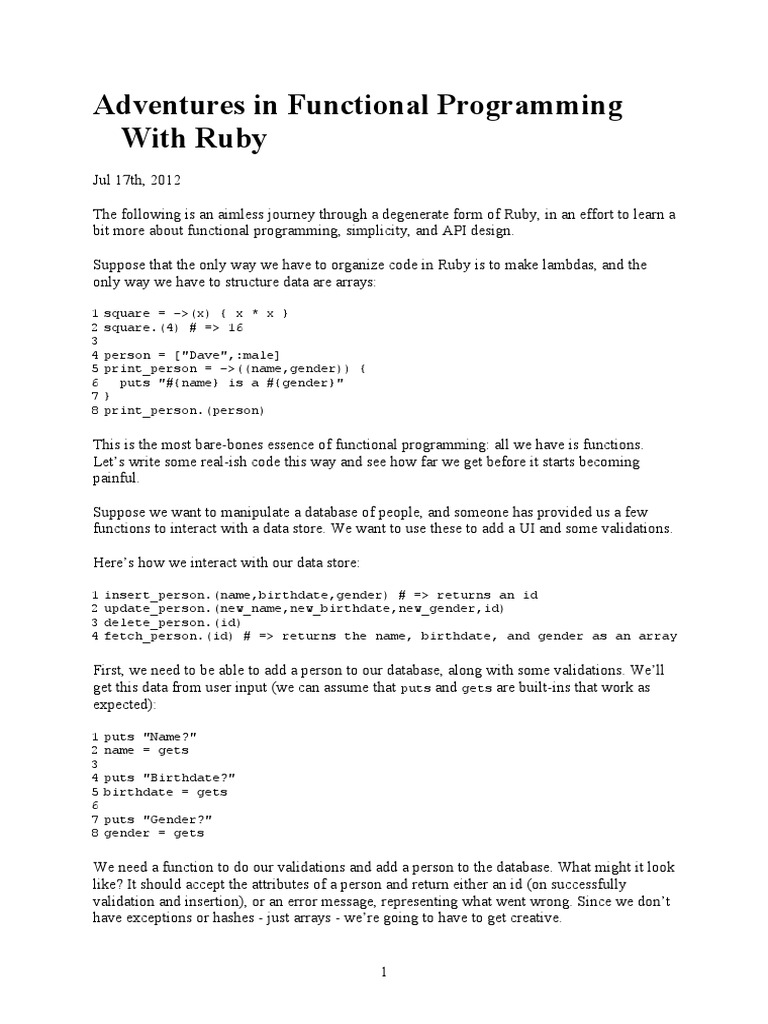 Adventures in Functional Programming With Ruby | PDF