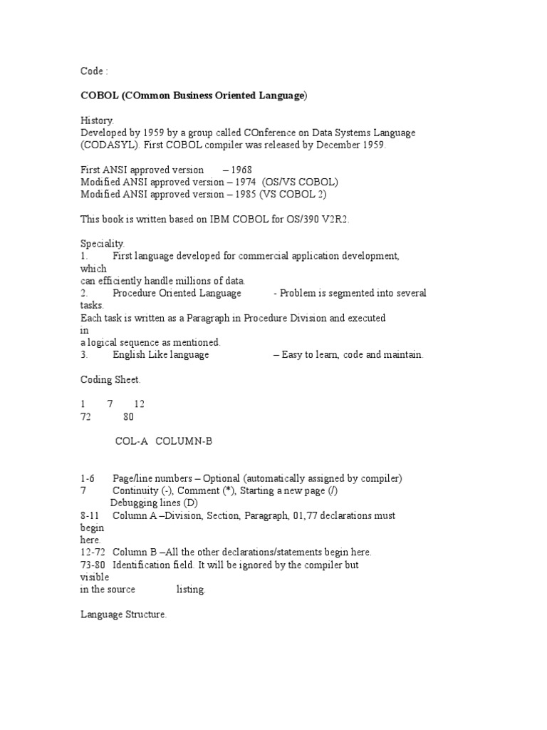 COBOL Guide for Programmers | PDF