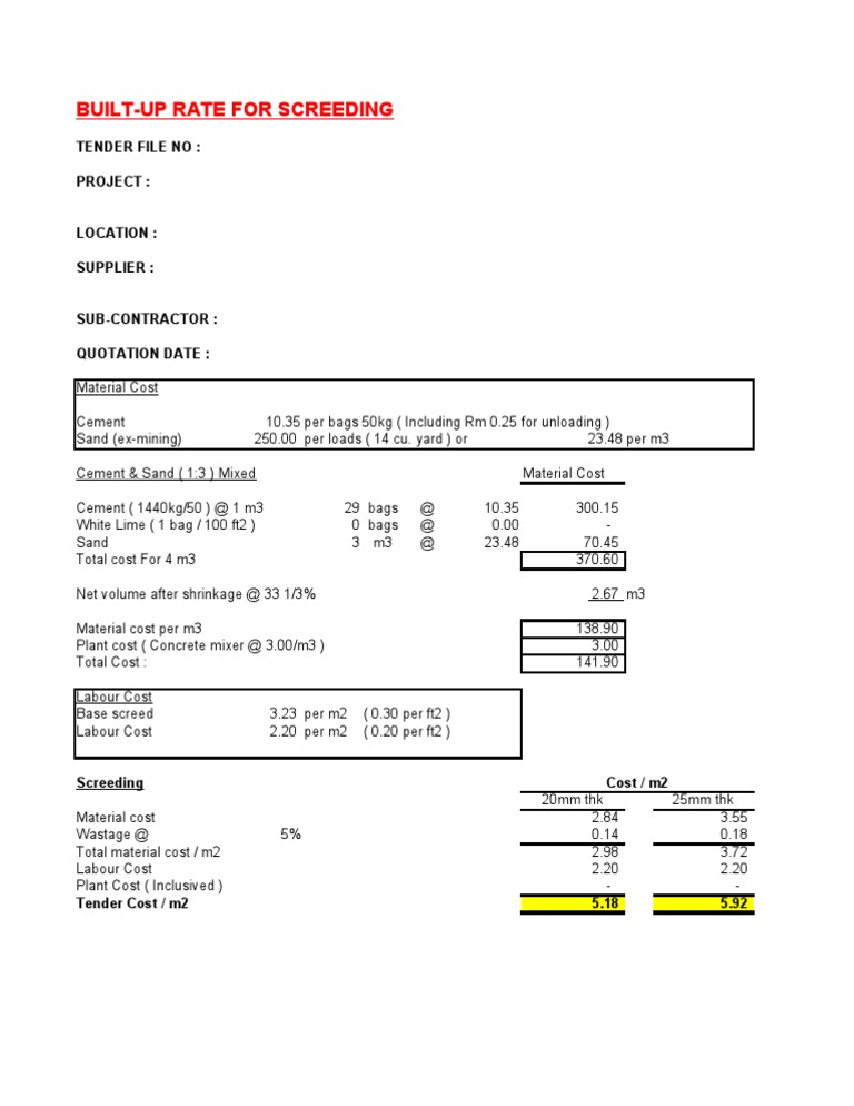 Build Up Rate Format - Screeding | PDF