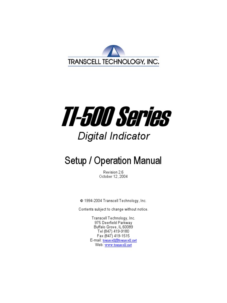 Transcell TI500 Setup Operation Manual PDF | PDF | Electrical Connector ...