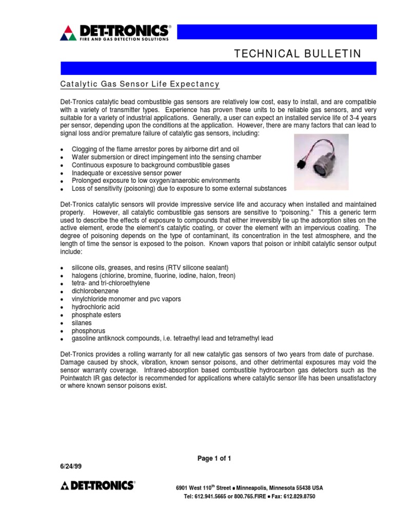 Technical Bulletin Catalytic Gas Sensor Life Expectancy PDF