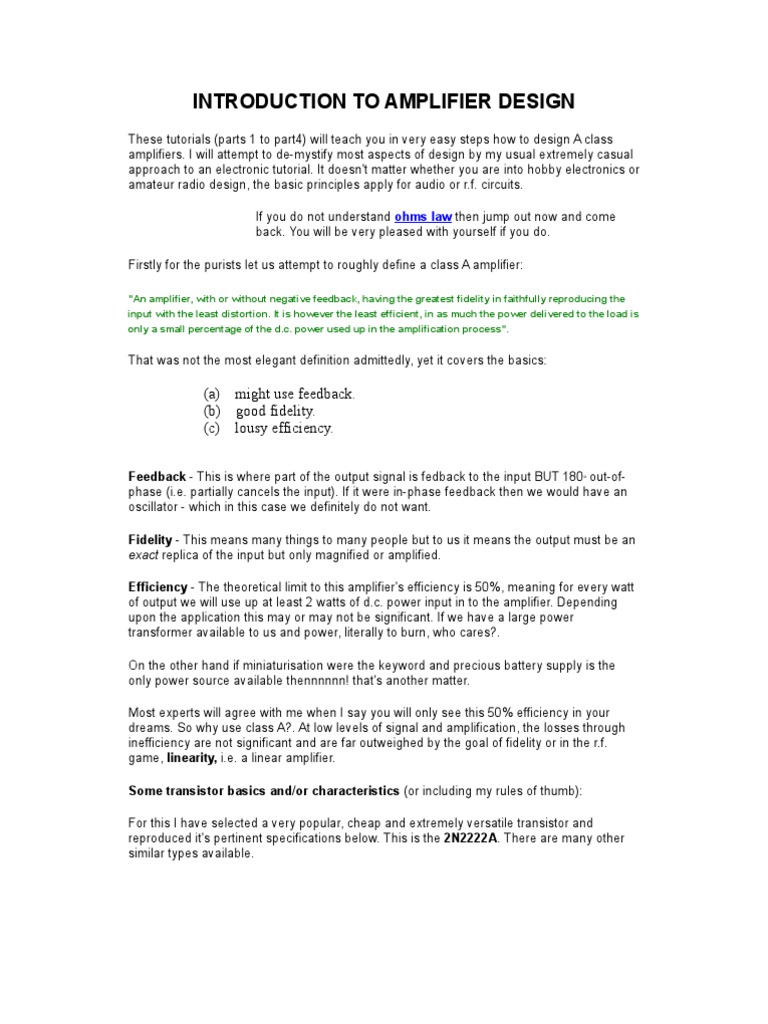 Introduction To Amplifier Design PDF