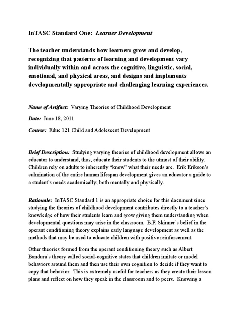 ivy tech edu 260 standard 1 rationale for portfolio Child Development