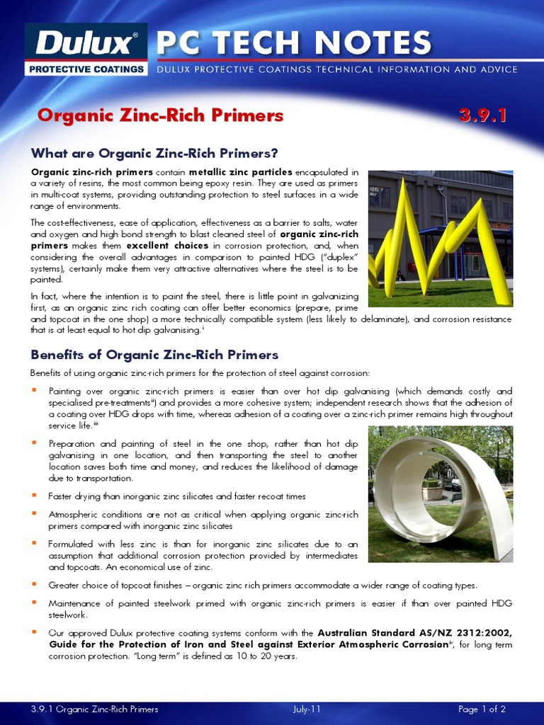 3.9.1 Organic Zinc Rich Primers PDF Galvanization Corrosion