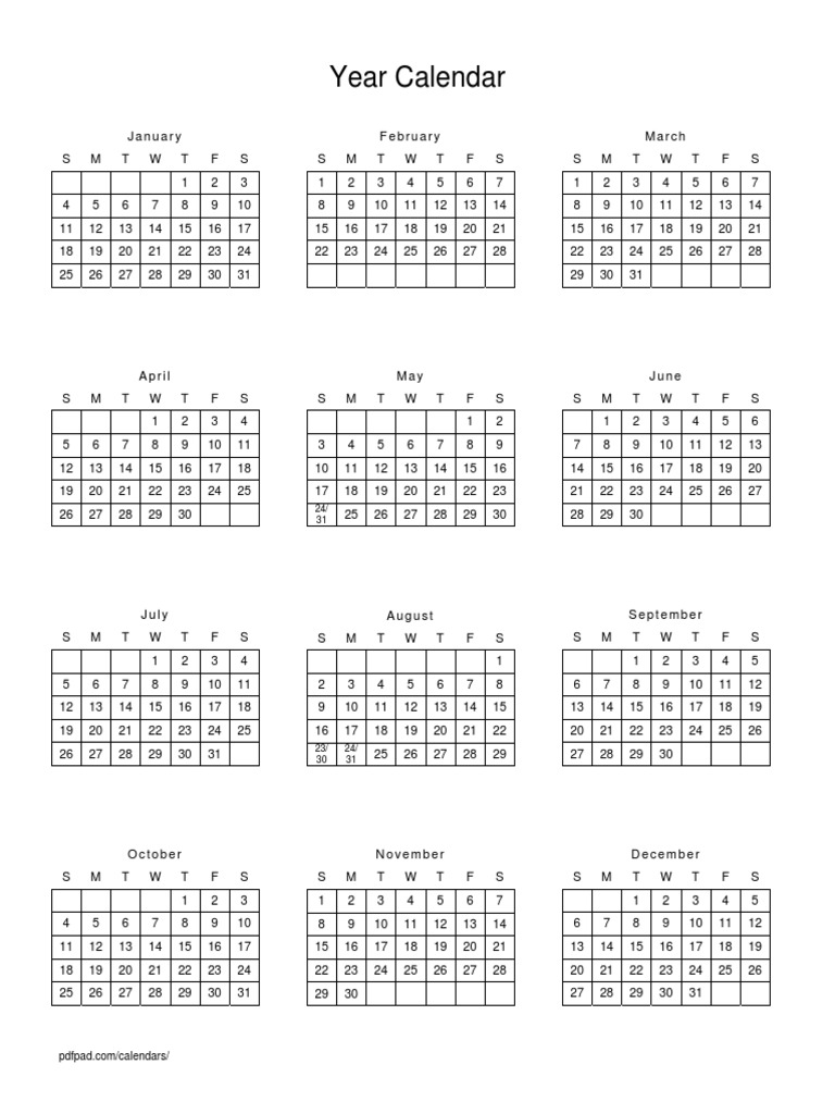Printable Yearly Calendar | PDF