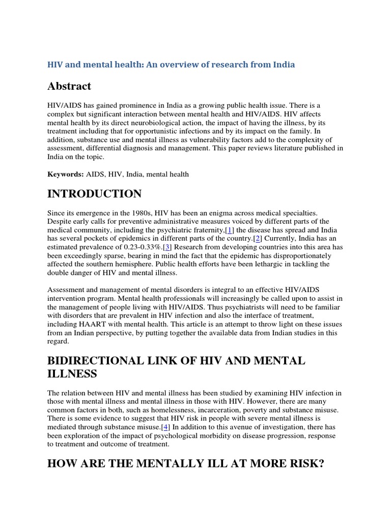 HIV and Mental Health | PDF | Hiv/Aids | Mental Disorder