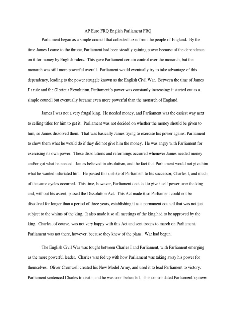 AP Euro FRQ English Parliament FRQ PDF Parliament English Civil War