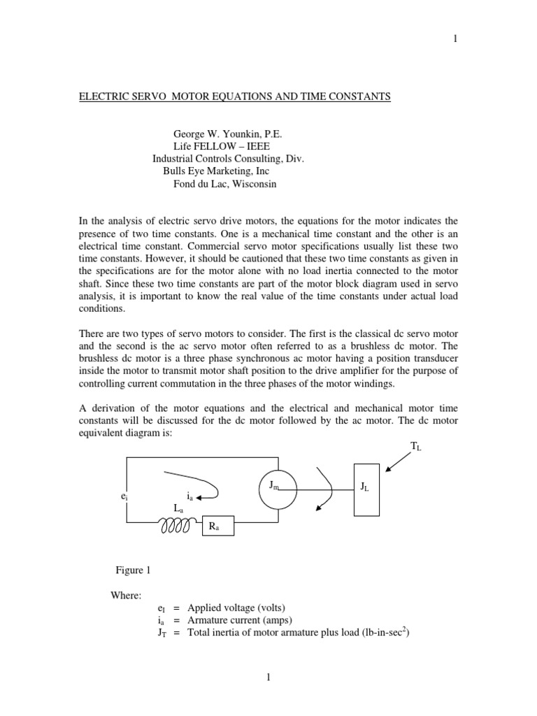 Servo Motor Equations Time Constants Electrical Resistance