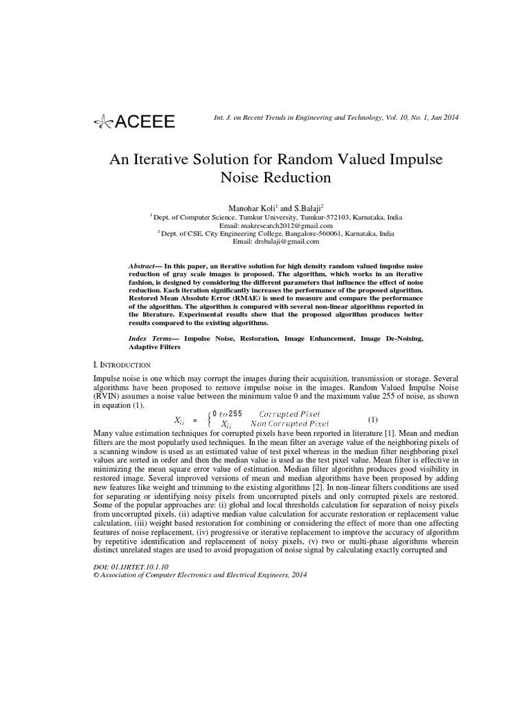 An Iterative Solution For Random Valued ImpulseNoise Reduction | PDF ...