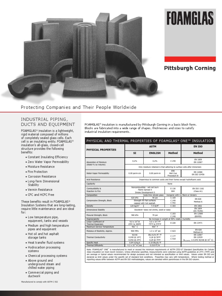 Foamglass Data Sheet Thermal Insulation Pipe (Fluid Conveyance)