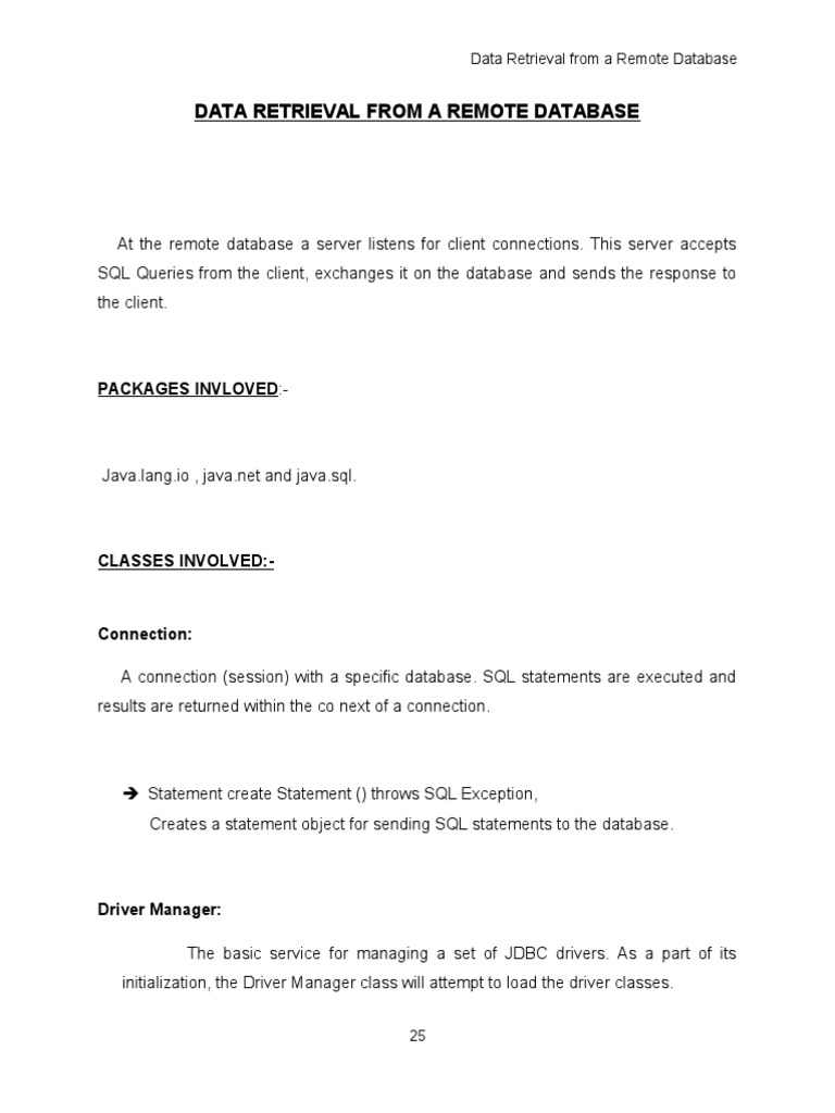 Data Retrieval From A Remote Database Pdf Sql Device Driver