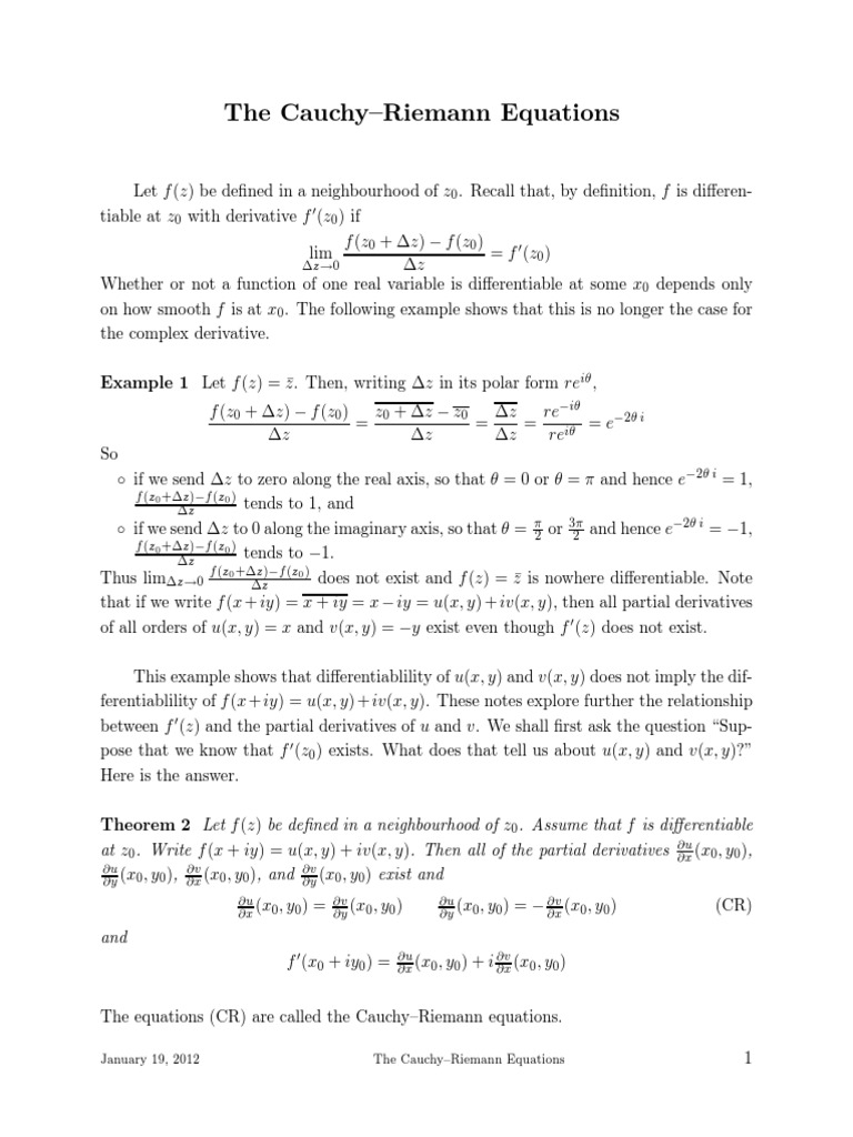 Cauchy Riemann Equation Algebra Teaching Mathematics