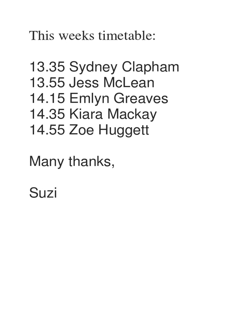 Weekly Timetable for Events | PDF