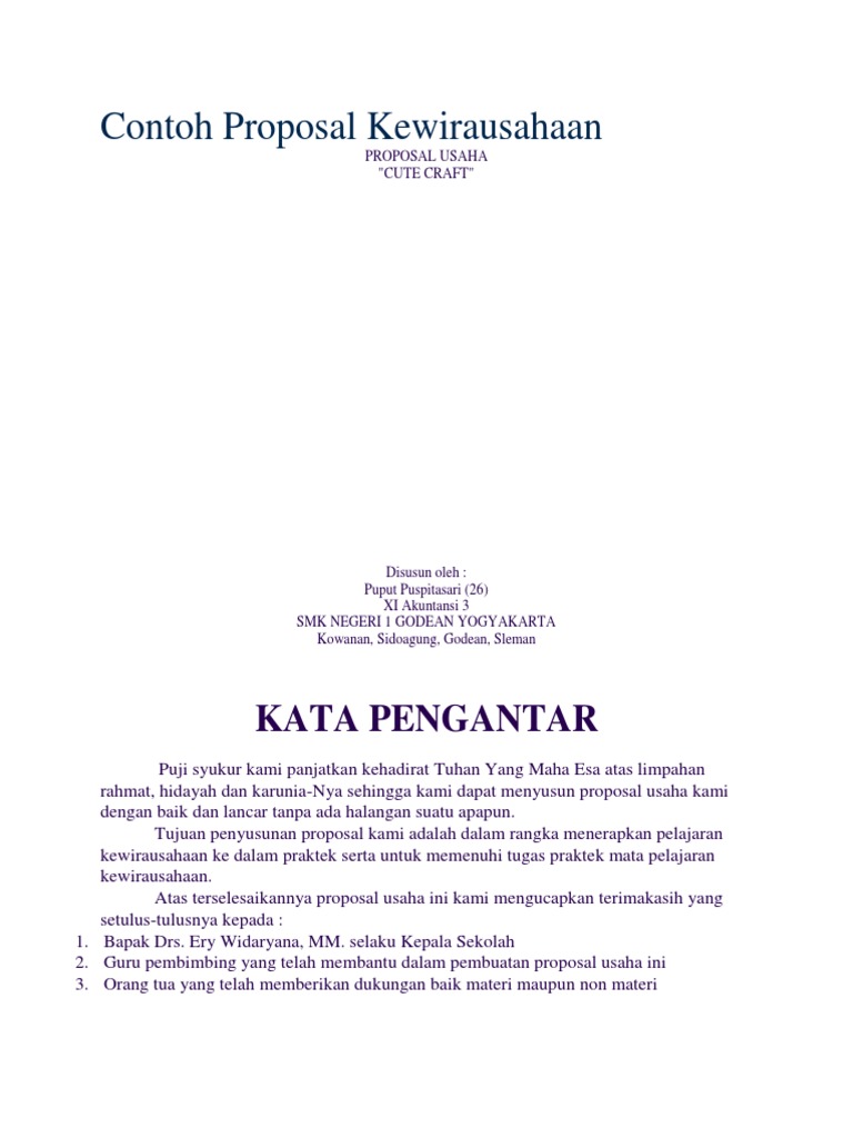 Contoh Proposal Kewirausahaan