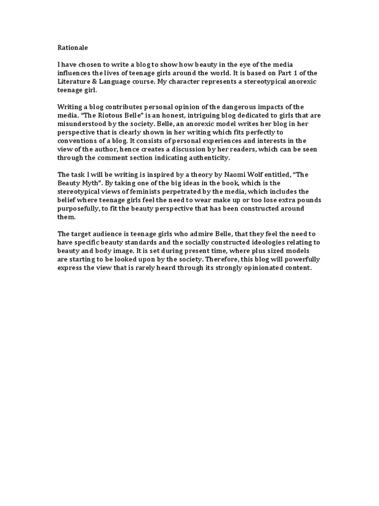 Rationale Written Task IB English Language and Literature Example