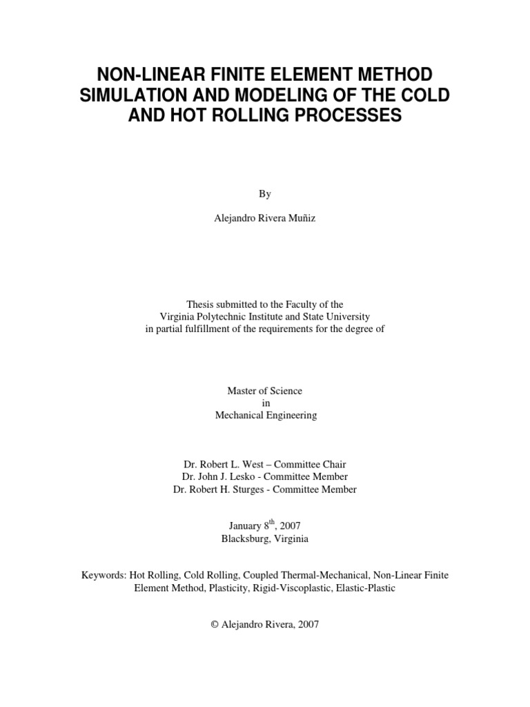 Non-Linear Finite Element Method Simulation and Modeling of The Cold ...
